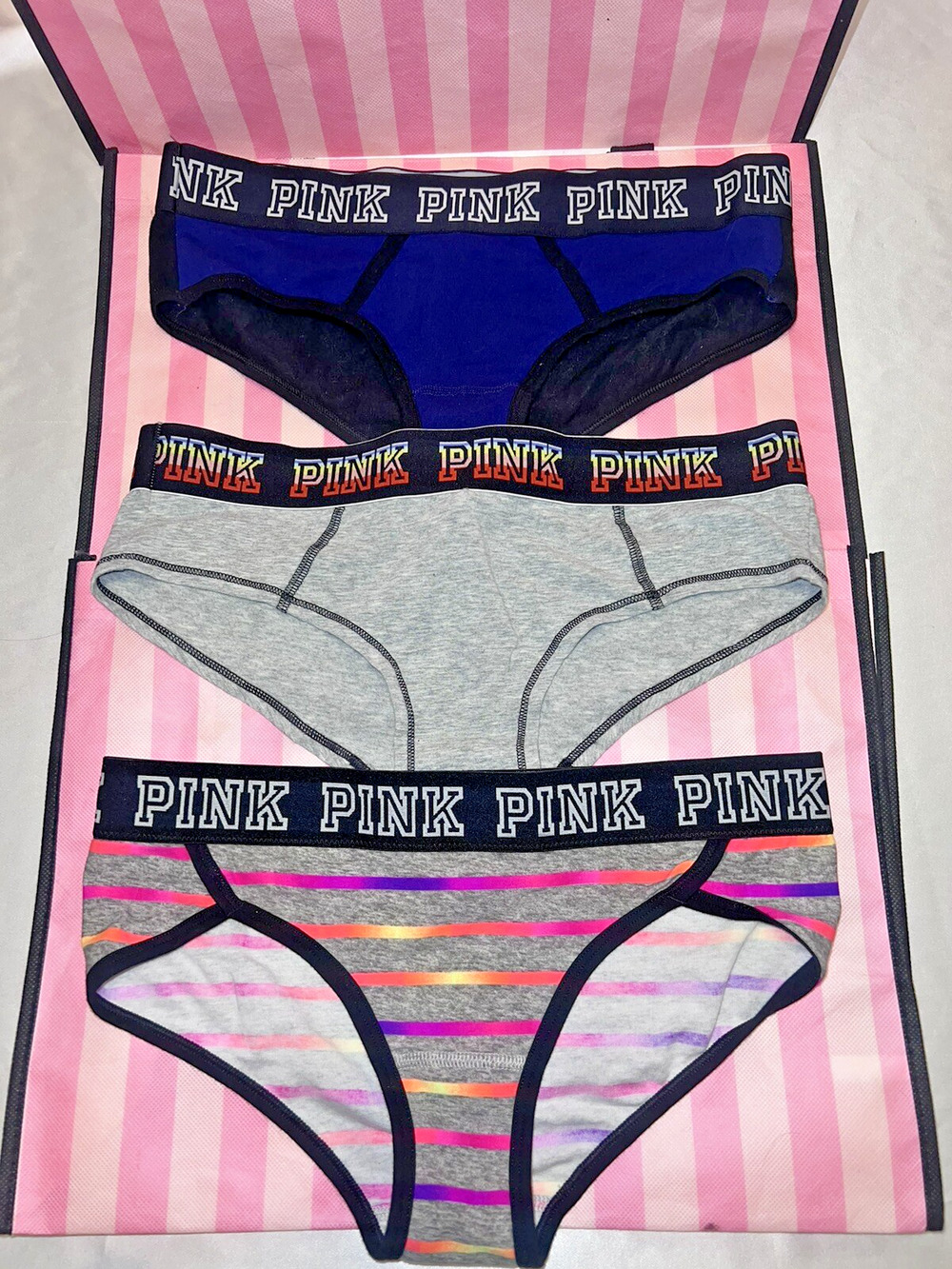 Victorias Secret PINK Hipster Thick Logo Band Panty Med. ADORABLE (3) Rare Find